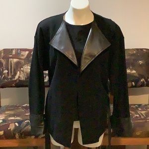 Lafayette 148 New York wool blazer M leather trim